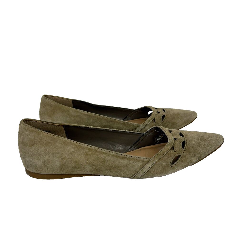 Audrey Brooke Marte Pointed Toe Ballet Flats Taupe Tan Suede Cutouts Shoes 8.5